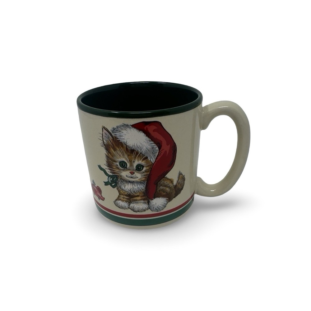 Christmas Cat Kitten Santa Mug 1989 Potpourri Press‎ Vintage Korea Retro